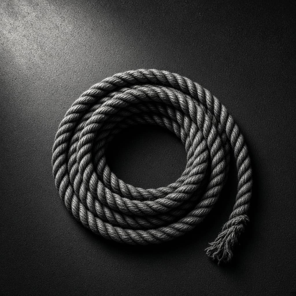 Battle rope stočené na podlaze tělocvičny
