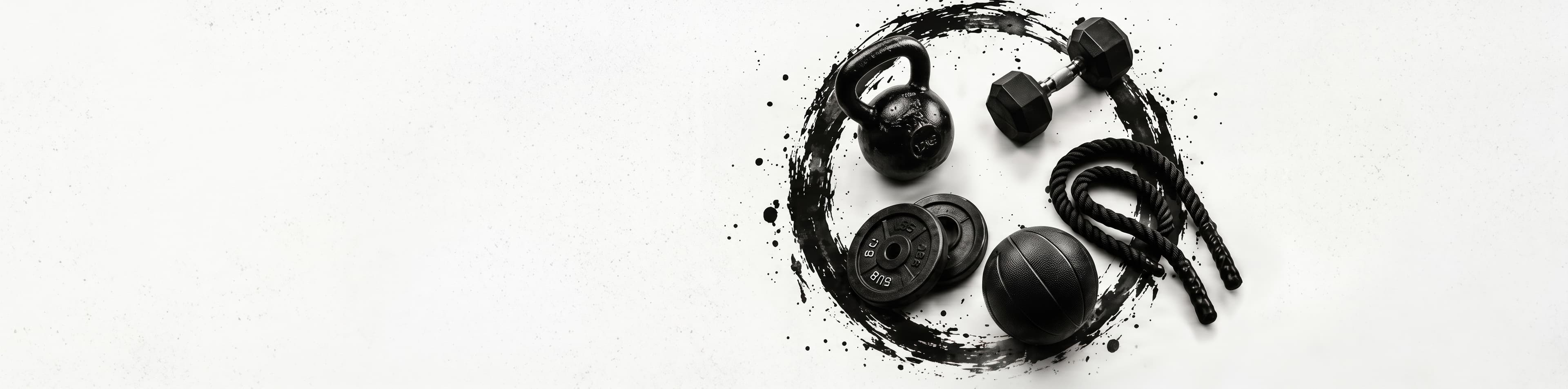 Kettlebell, činky a lano připravené na kruhový trénink CIRCLE